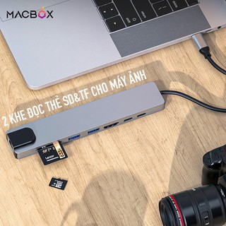 Hub Type C 8in1  - Cổng chuyển đổi HUB USB Type-C to HDMI, USB 3.0, SD, TF, RJ45, PD Type-C cho Laptop Macbook