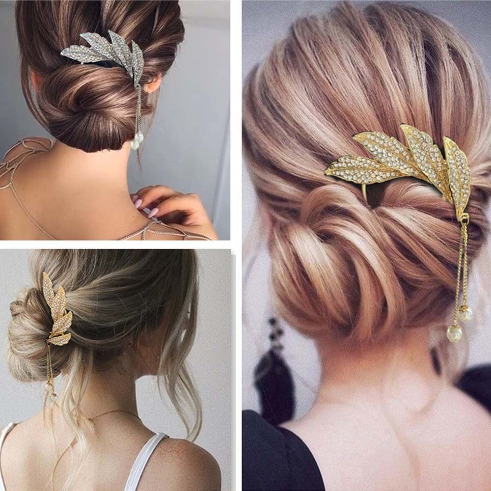 Trâm cài tóc bằng kim loại hình chữ U phối tua rua và ngọc trai phong cách Trung Hoa cổ điển dành cho cô dâu