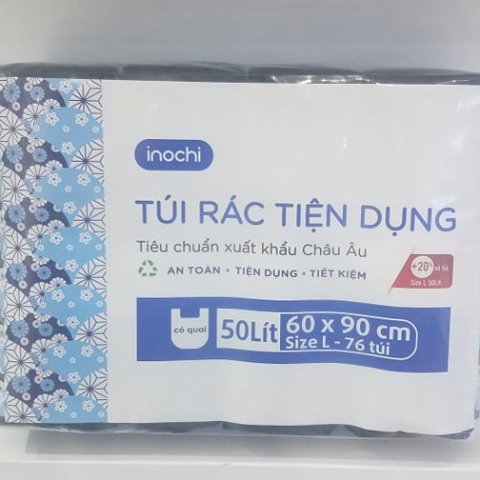 Lô 4 cuộn túi rác có quai INOCHI Soji 10L, 25L, 50L nhựa nguyên sinh không mùi, kháng khuẩn