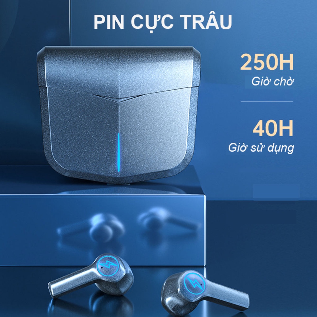 Tai nghe bluetooth có mic Lightning TWS-02, Độ trễ cực thấp, Bass siêu trầm, Đèn led bắt mắt, Chống ồn, Pin trâu