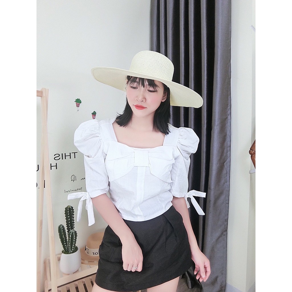 Áo đũi nơ ngực tay bồng nhiều màu sắc | BigBuy360 - bigbuy360.vn
