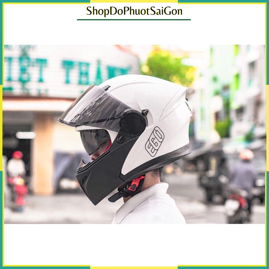 Mũ bảo hiểm fullface EGO E9 lật hàm 2 kính màu trắng