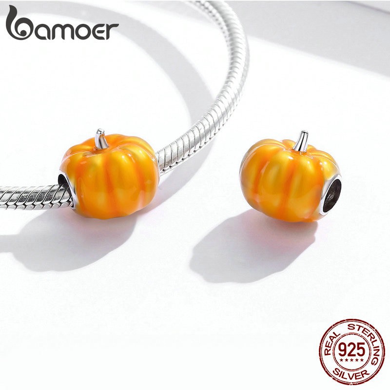 Thanh lý mới charm 925 bạc bamoer bí ngô cam chủ đề Halloween hoặc mùa thu