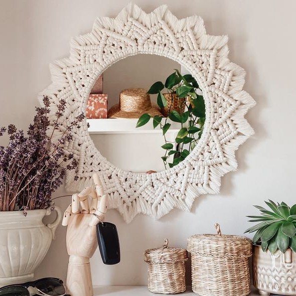 Gương treo trang trí decor boho macrame đan thủ công nội thất cao cấp