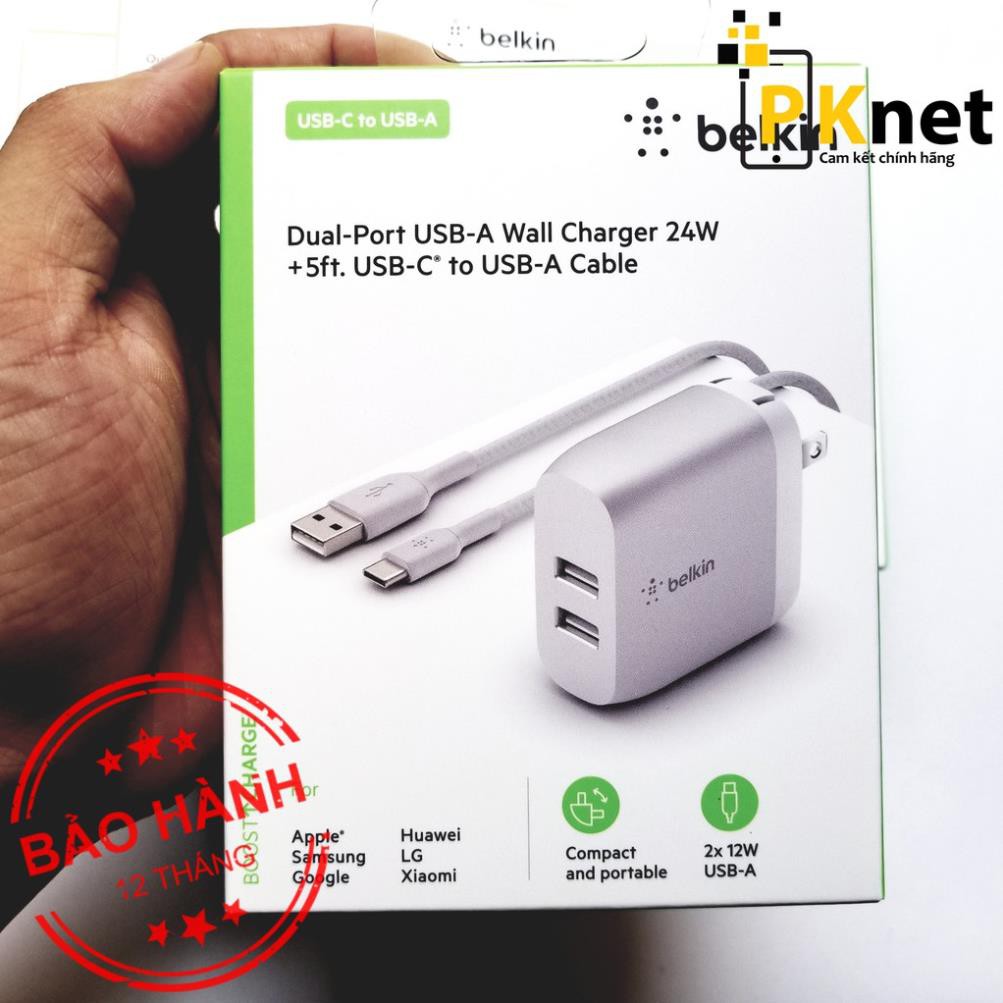 Củ Sạc Belkin Boost Charge 24W Dual Usb chính hãng thương hiệu Mỹ.