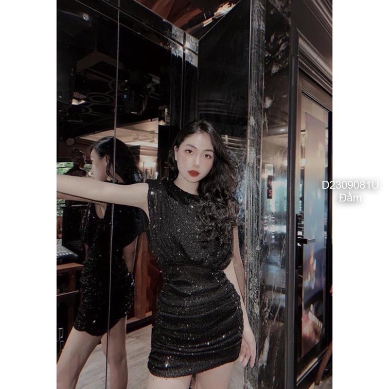 Đầm body kim sa đen sát nách