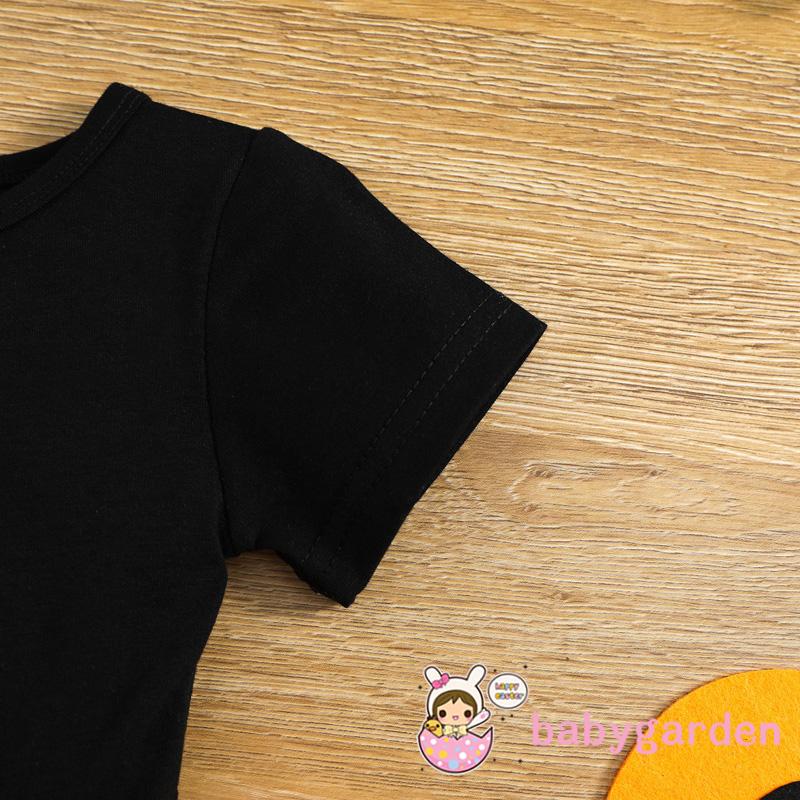 Đầm Tutu Phối Lưới Tay Ngắn In Họa Tiết Bí Ngô Phong Cách Halloween Cho Bé Gái 0-24 Tháng Tuổi