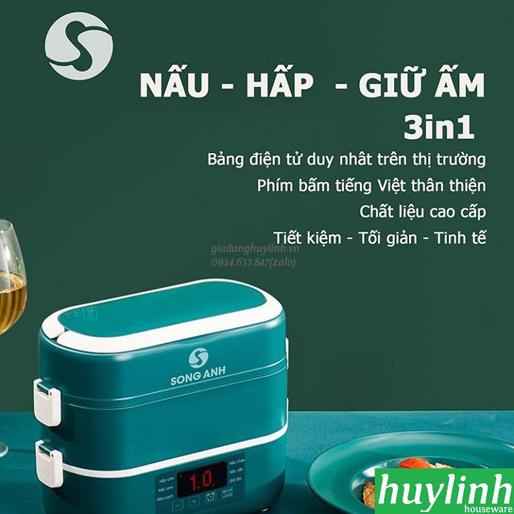 Hộp cơm hâm nóng thông minh Song Anh - 4 ngăn sứ 2 lít [Green Line RW-18]