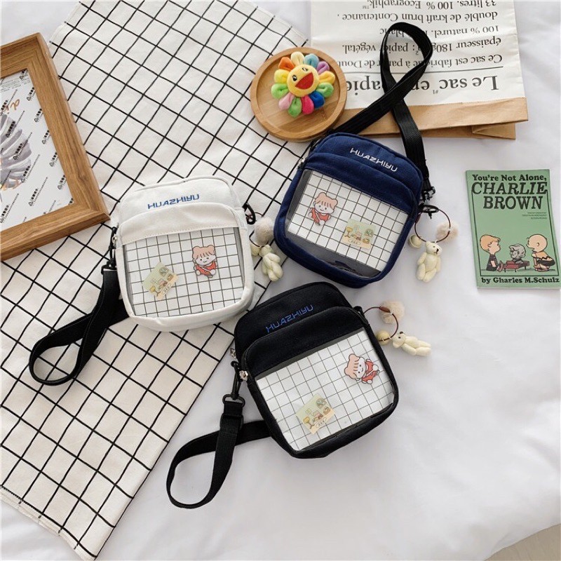 Túi đeo chéo Hàn Quốc siêu xinh k kèm móc khoá( tăng kèm 3 huy hiệu + hàng sẵn)