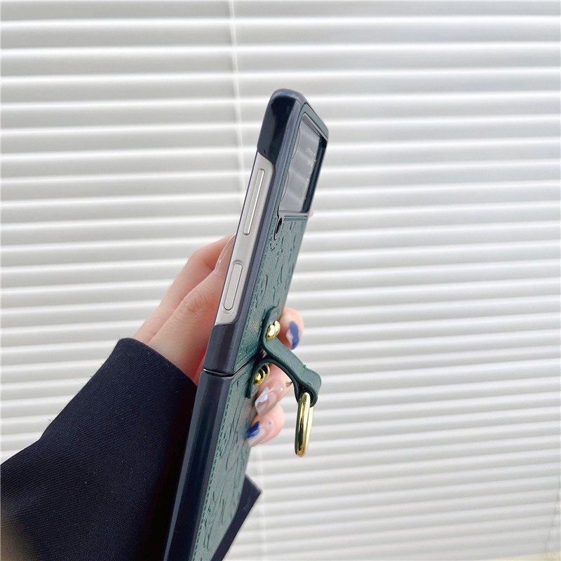 Sang Trọng Bao Da Điện Thoại pu Dạng Gập Tích Hợp Vòng Đỡ Cho samsung galaxy z flip 5 4 1 2 3 samsung galaxy z flip 4