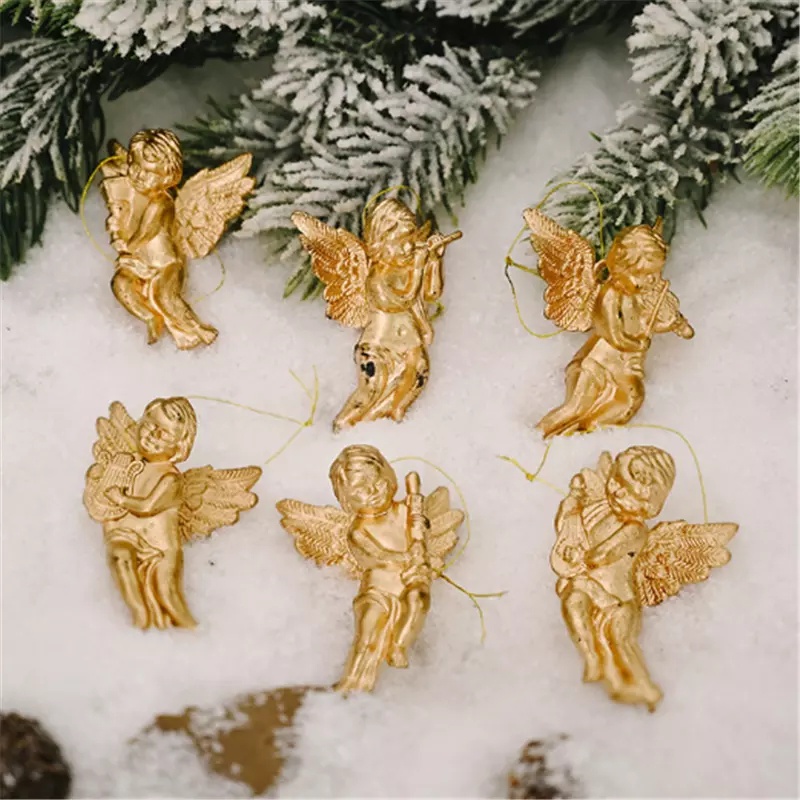 Set 6 Búp Bê Thiên Thần Màu Vàng / Bạc Trang Trí Cây Thông Giáng Sinh / Năm Mới
