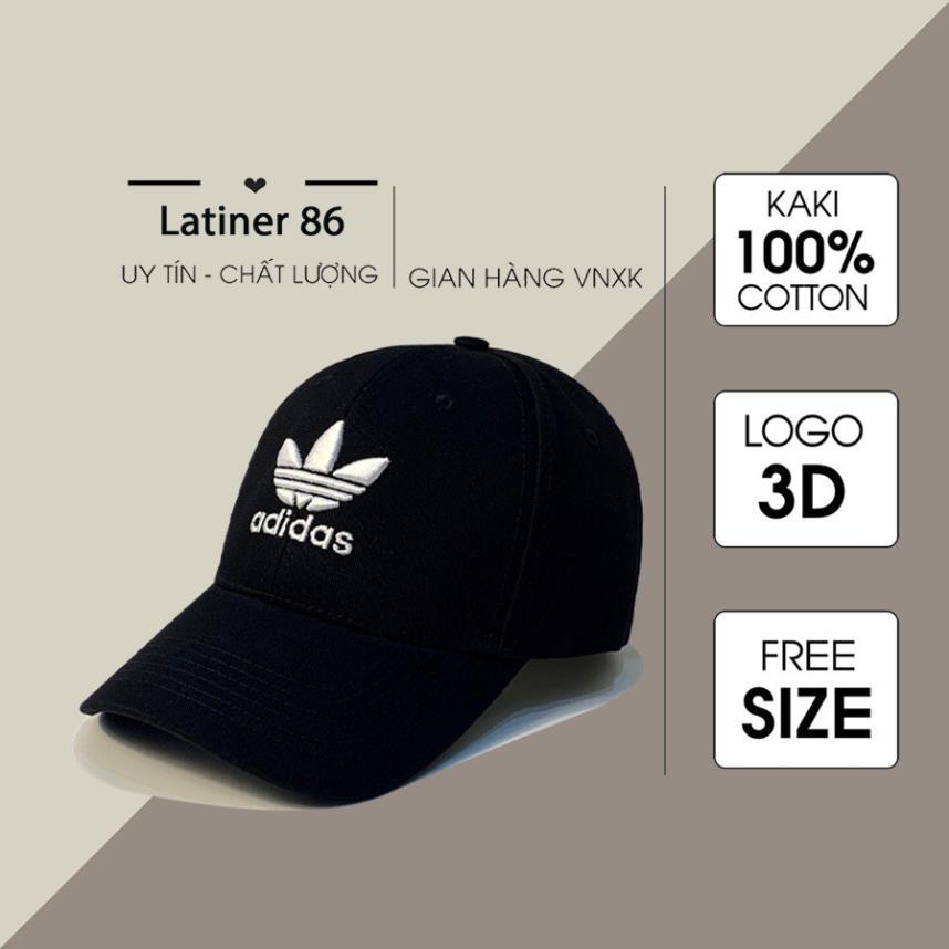 Nón kết lưỡi trai Mũ Adidas đen logo thêu trắng dành cho nam nữ Free size - Full hộp ⚡