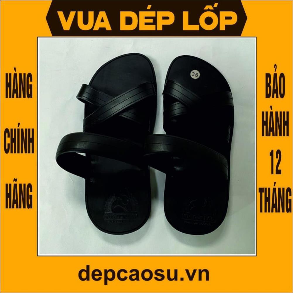 Dép cao su Nam Nữ 3 quai chéo màu đen VUA DÉP LỐP