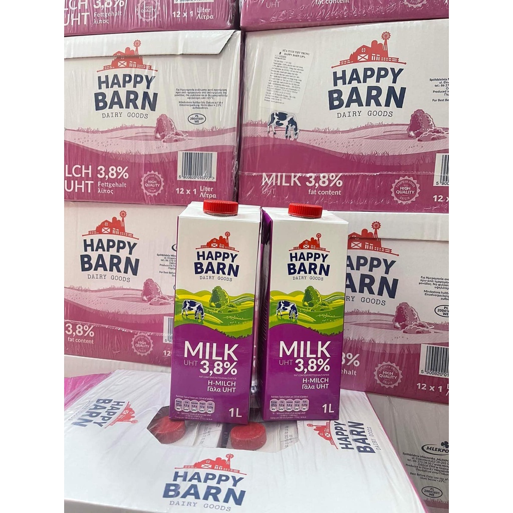 Sữa tươi Happy Barn 3.8% béo - Ba Lan 1 Lít thùng 12 hộp
