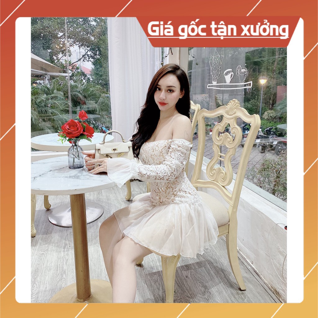 Đầm Body Tay Dài Trễ Vai Đuôi Bèo - Vải Ren - 2 Màu Trắng, Đen - Dành Cho Nàng Đi Tiệc , Đi Chơi - ẢNH THẬT