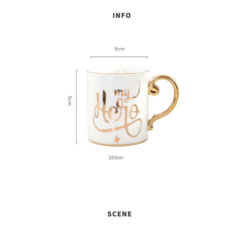 (Hàng sẵn TP.HCM) Ly sứ vẽ tay họa tiết 350ML. Sứ cao cấp xuất khẩu châu âu, kiểu dáng quý phái sang trọng.