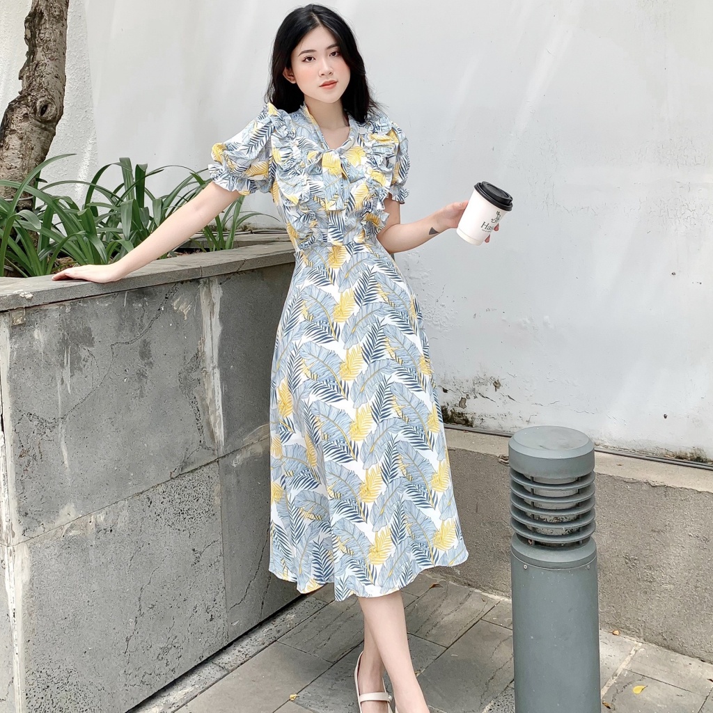 🌸ĐẦM HỒNG XANH HOẠ TIẾT CỘT EO - CHẤT LIỆU CAO CẤP - MÀU HỒNG / XANH BÁNH BÈO | BigBuy360 - bigbuy360.vn