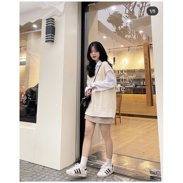 [ORDER 15 NGÀY] Set Áo len Gile CK Jennie và chân váy dạ màu kem cực xinh