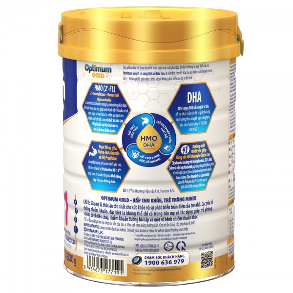 Sữa bộp Optimum gold HMO step 1 800g mẫu mới cho trẻ 0-6 tháng