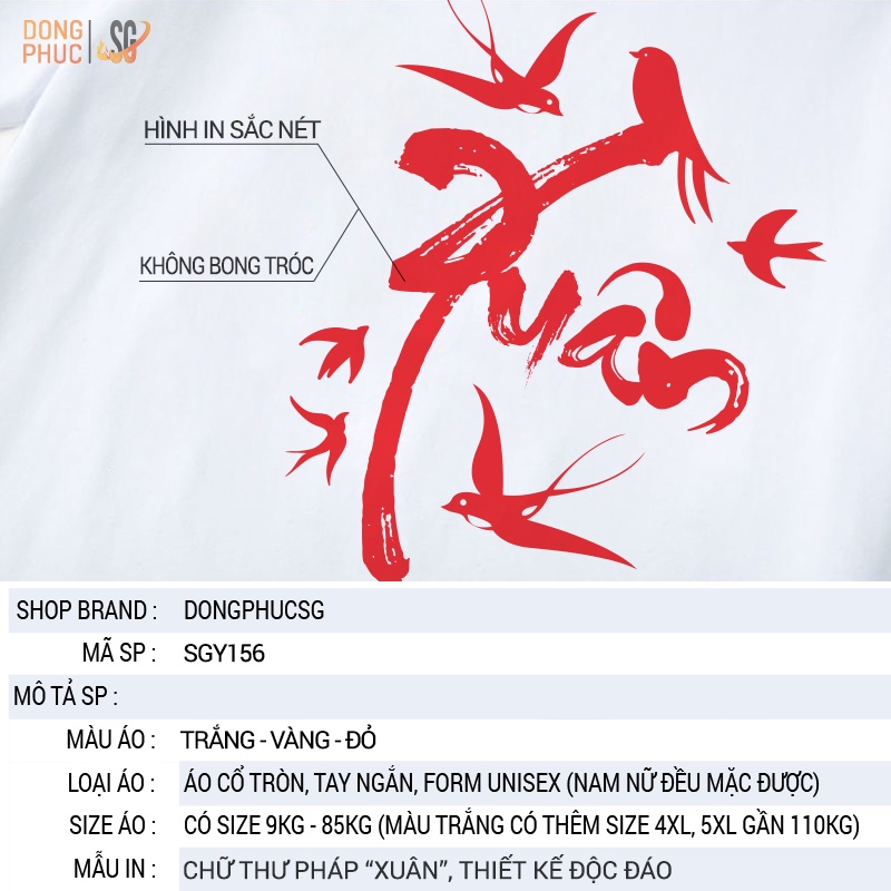 Áo thun Tết mẫu chữ Xuân nổi bật đồ đồng phục cho gia đình hội nhóm thun cotton mềm mịn SGY156 DONGPHUCSG