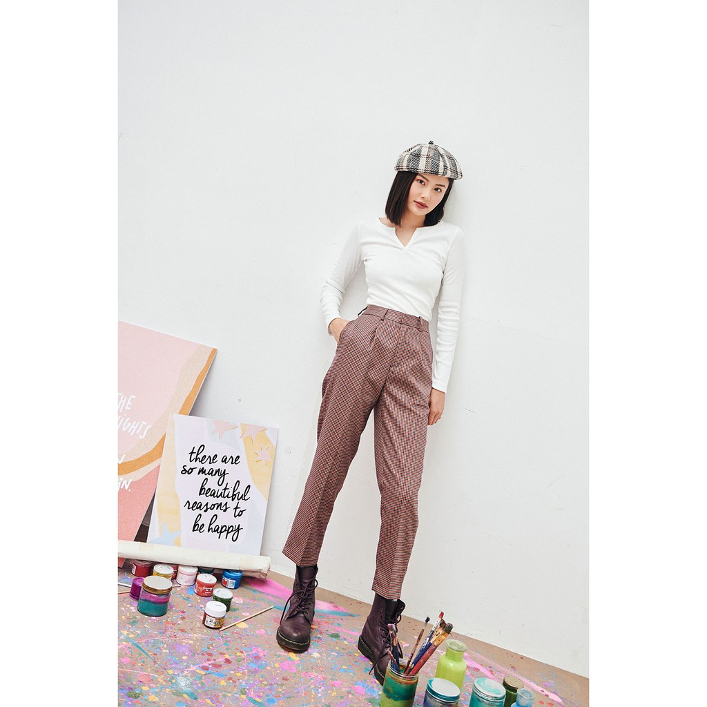 DOTTIE - Quần Tây Kẻ Ô Ống Đứng Đỏ Nữ Q0031 | BigBuy360 - bigbuy360.vn