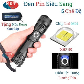 Đèn Pin Siêu Sáng Đèn Pin XHP50 Có Hộp Hợp Kim Chống Nước Ánh Sáng Mạnh Pin Khỏe Kèm Sạc Siêu Tiện Dụng