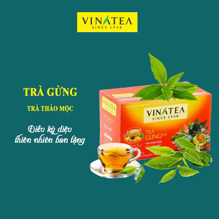 Trà vinatea gừng túi lọc hộp 40gram 20 gói thanh lọc cơ thể chống lạnh bụng hỗ trợ tiêu hóa