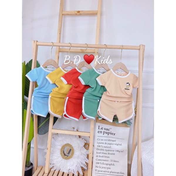 Bộ cộc minky mom thêu snoopy ❤️ freeship ❤️ bộ minky mom gân tăm cho bé trai bé gái