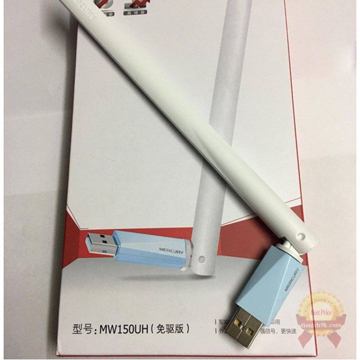 Đầu USB thu sóng wifi cho PC máy tính để bàn Mercury MW150UH 1 râu anten 3in1 3 chức năng phát sóng và repeat laptop