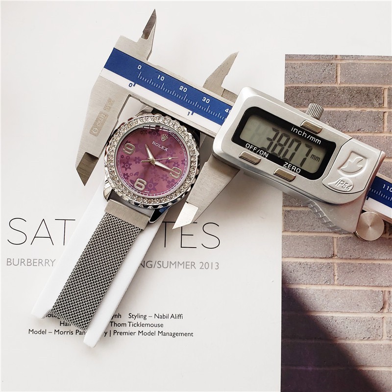 Đồng hồ nữ RL máy pin mặt tròn viền đá, dây hợp kim chống gỉ DHN605   shop106