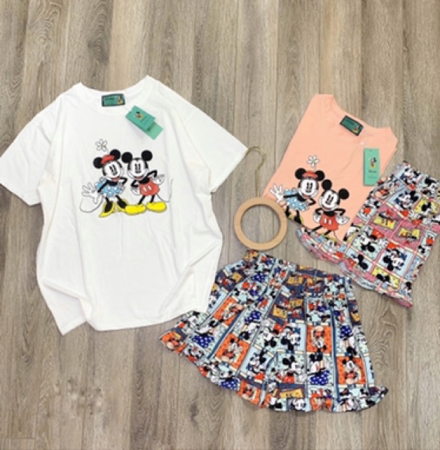 [Ảnh thật] Set cotton Mickey đùi (2 màu)