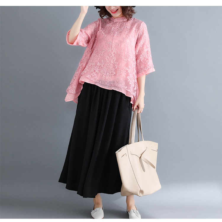 ☻ L O T U S ☻ Áo Kiểu Sườn Xám Cổ Điển Phối Ren Plus Size CAL1604 - Bộ Sưu Tập Mới Cho Nữ