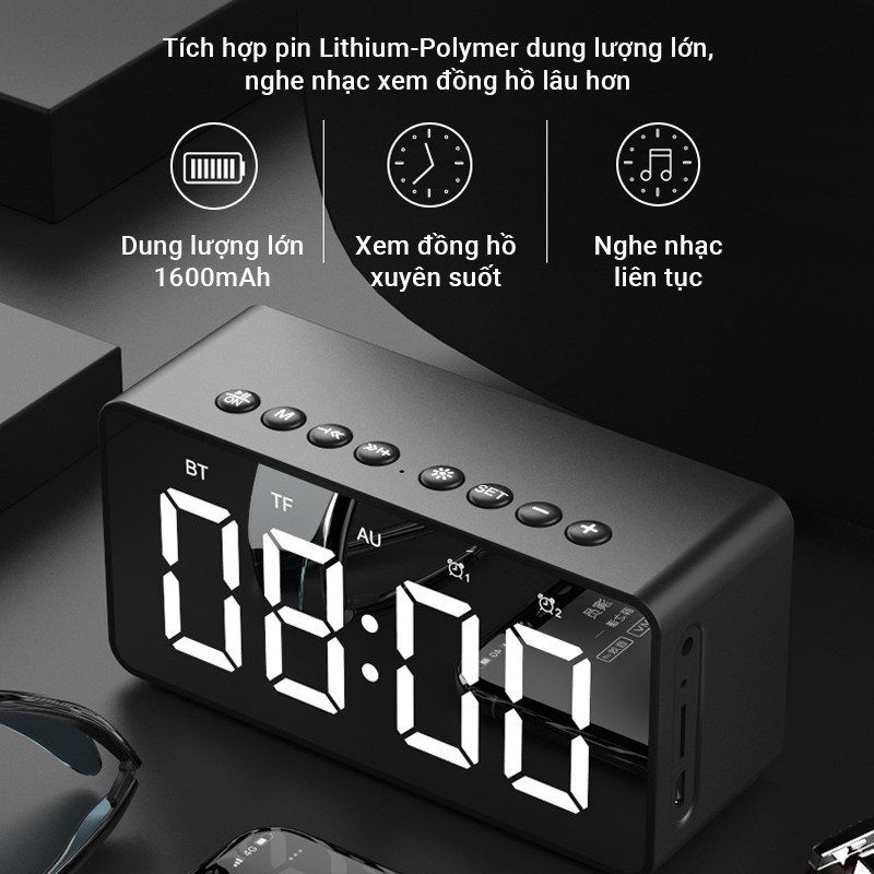 Loa bluetooth đồng hồ Cát Thái BT506 âm thanh sắc nét, âm bass trầm ấm, dung lượng pin lớn, cài đặt 2 khung giờ báo thức