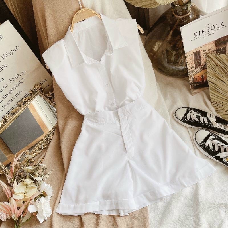 Set áo sơ mi sát nách kèm quần short năng động