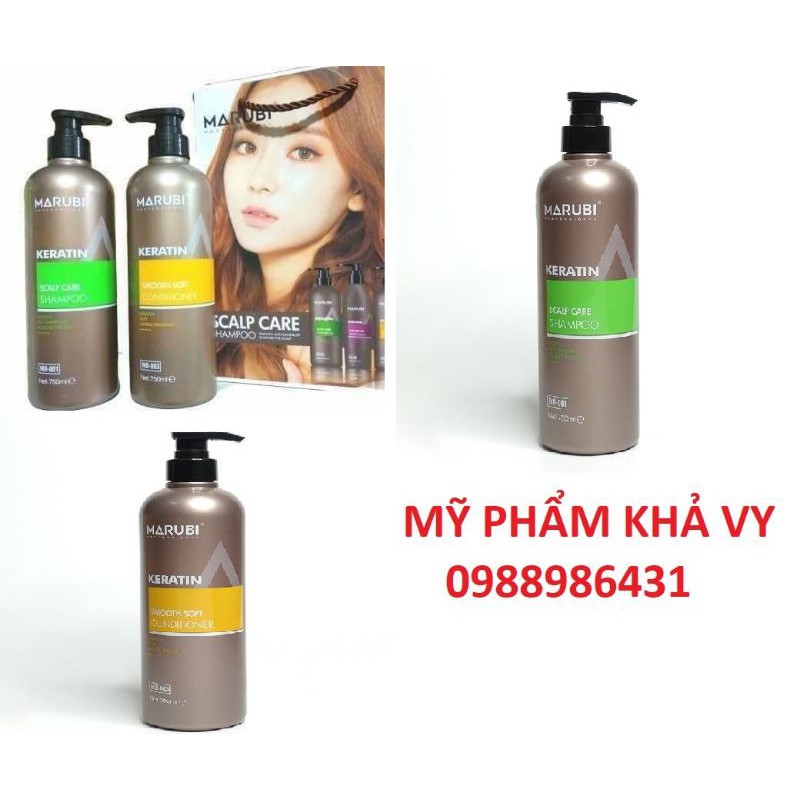 Dầu gội đầu keratin Marubi cặp dầu gội xả phục hồi hư tổn giảm rụng tóc 750ml chính hãng, Mỹ phẩm Khả Vy