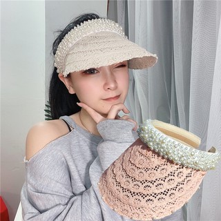 🎾Mũ Dệt Kim Chống Nắng Đi Biển Khoét Rỗng Đính Ngọc Trai Kiểu Hàn Quốc Cho Nữ