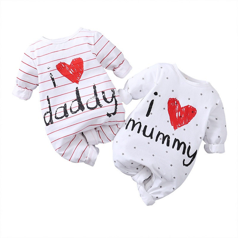 Áo liền quần MIKRDOO chất liệu cotton in họa tiết chữ &quot;I love Mummy&amp;Daddy&quot; dành cho trẻ em 0-18 tháng