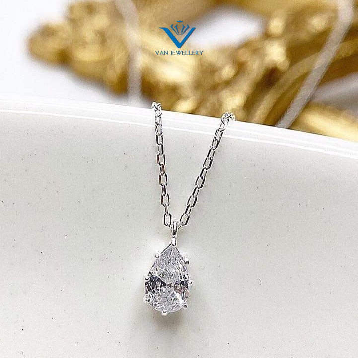 Dây chuyền bạc Dây sợi mảnh giọt nước và trái tim nhỏ 6li Van Jewelry V10761