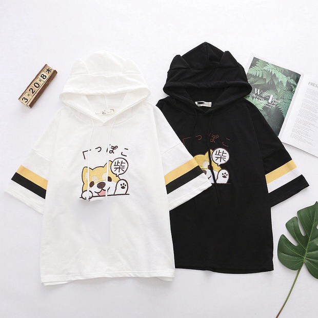 HÌNH THẬT - Áo hoodie cotton tay lỡ mùa hè cún - mèo  hot 2021