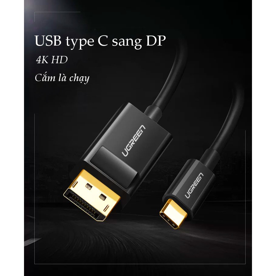 Cáp chuyển đổi USB type C sang DisplayPort UGREEN MM139 50994 4k 3840x2160x30Hz dài 1.5m