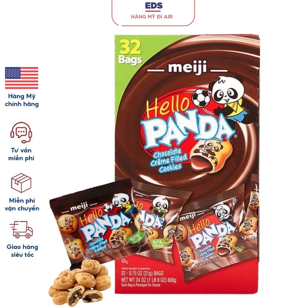 Bánh gấu nhân socola Meiji date 2023 Hello Panda Chocolate thùng 32 gói - EDS Hàng Mỹ