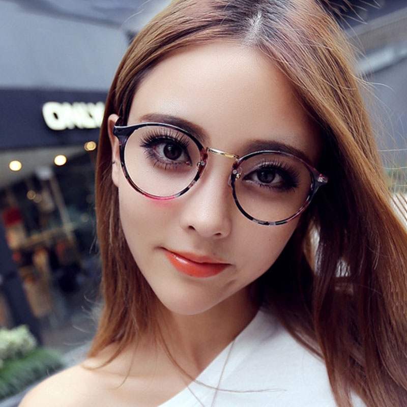 Gọng kính cận nam nữ VIENDO da báo tròn thời trang độ-1.0~-4.0