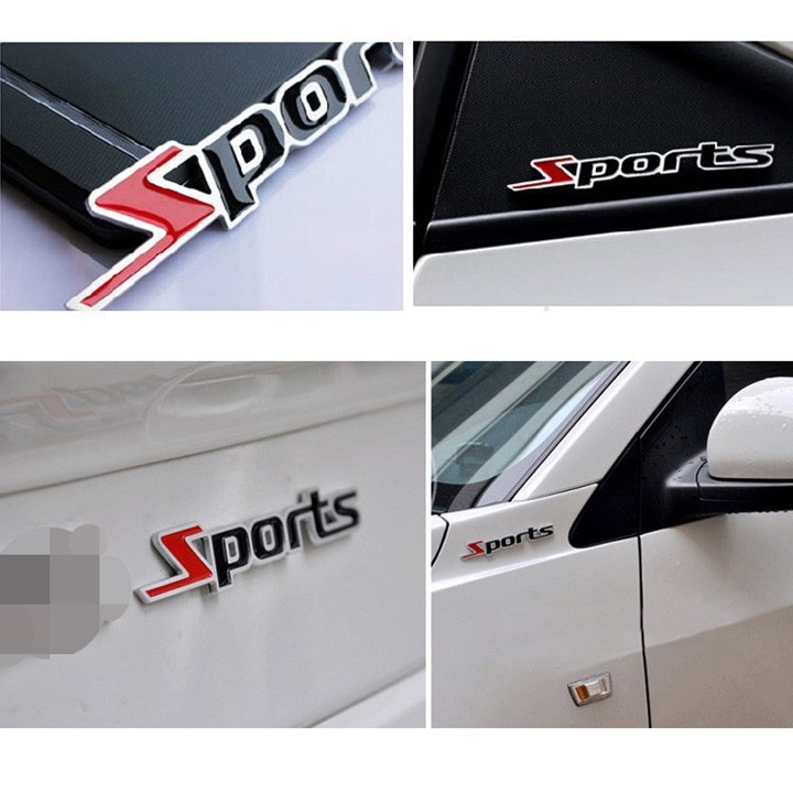 Decal chữ SPORT kim loại Trang Trí Ô Tô Xe Máy Phong Cách - Mẫu màu đỏ đen