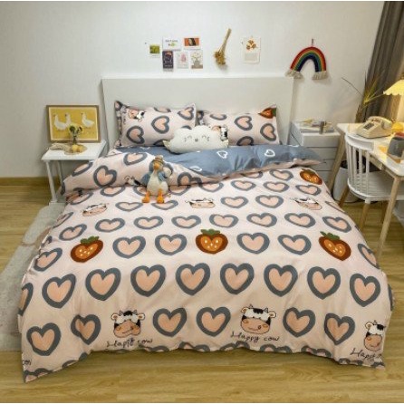 Bộ Ga Gối 1m2,1m6,1m8 Gồm 1 Ga Chun 2 Vỏ Gối Nằm Cotton Poly, mẫu mèo màu tím