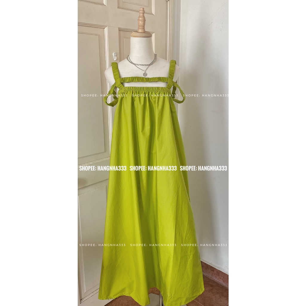NEW || Đầm maxi 2 dây chun ngang ngực dáng xòe chất thô nhiều màu Ulzzang