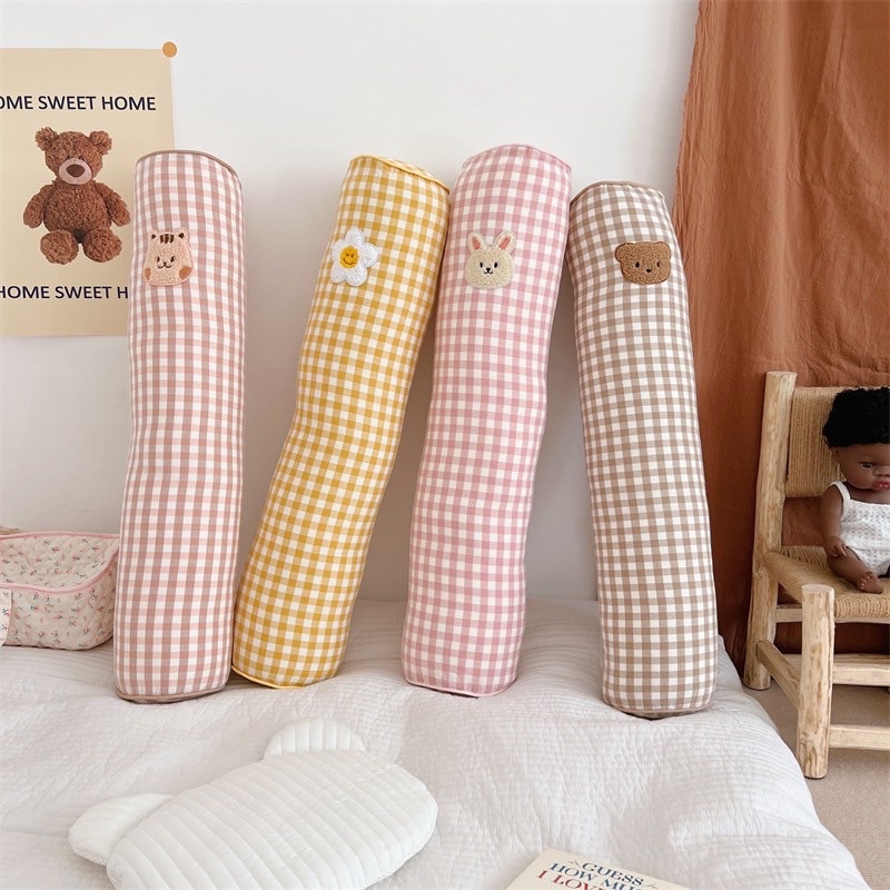 Gối ôm cotton chống va chạm thêu hình gấu phong cách Hàn Quốc cho trẻ sơ sinh