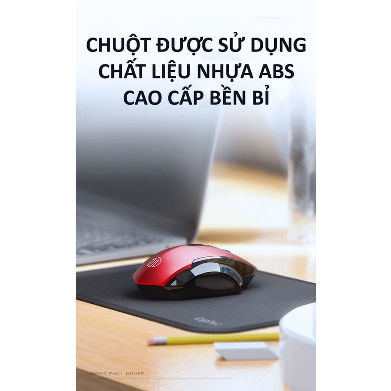 Chuột không dây INPHIC PM6 sử dụng pin sạc kết nối bằng USB 2.4G, Bluetooth 5.0 với nút nhấn silent không tiếng ồn - VL