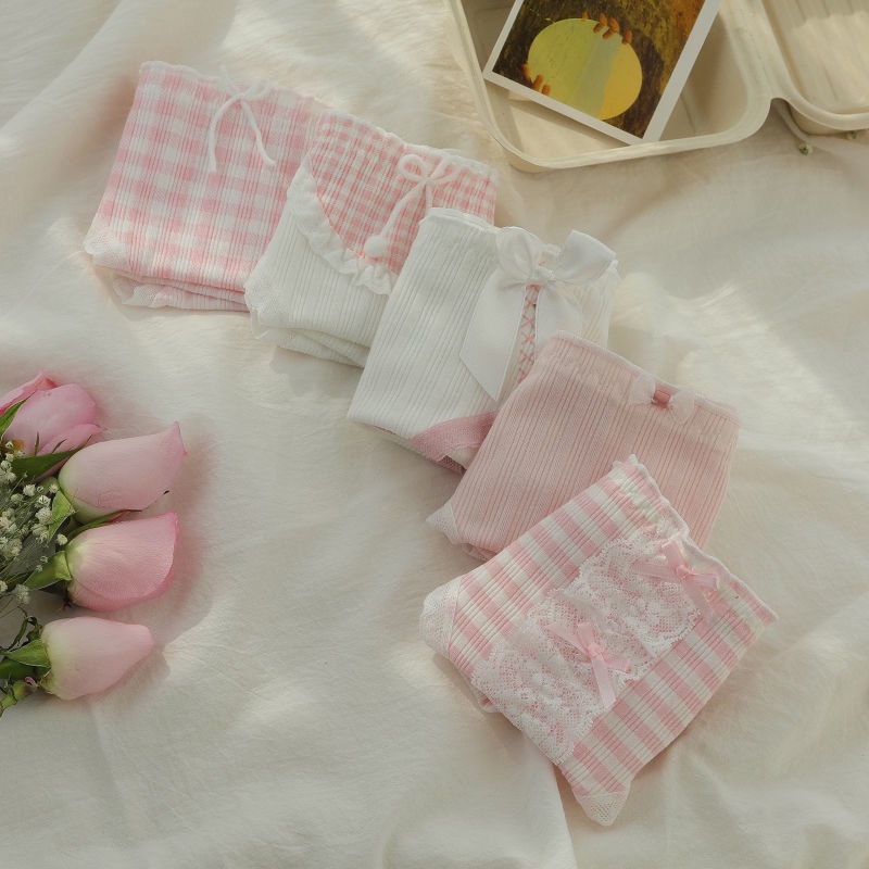 Jiashucheng Quần Lót Cotton Nguyên Chất Phối Ren Lưng Vừa Kiểu Công Chúa Ngọt Ngào Cỡ Lớn Phong Cách Nhật Bản Cho Nữ