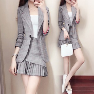SET BỘ CÔNG SỞ ÁO KHOÁC VEST CARO CHÂN VÁY PHỐI DẬP LY CÁCH ĐIỆU CÓ SIZE LỚN XXXL