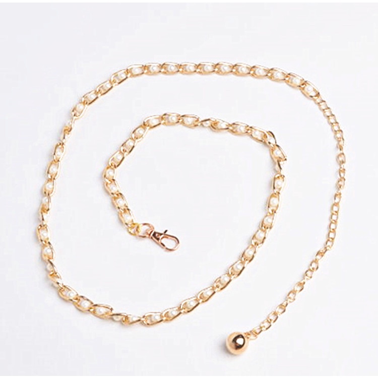 Thắt Lưng Nữ Đai Belt Nịt Móc Xích Chuỗi Hạt Đeo Eo Body Ngọc Trai Dây Kim Loại Mạ Vàng Đầm Váy Legaxi